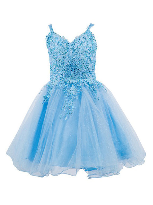 Big Girls Multi Color Double Spaghetti Rhinestone Embroidered Gown 4-16 - SophiasStyle.com